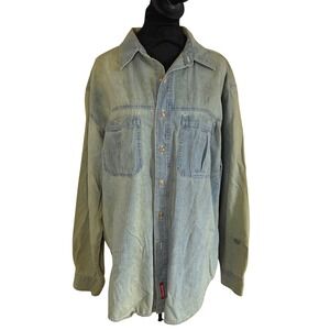 Vintage MARLBORO COUNTY STORE Denim Worn Button Down Men's Shirt Collard SZ L